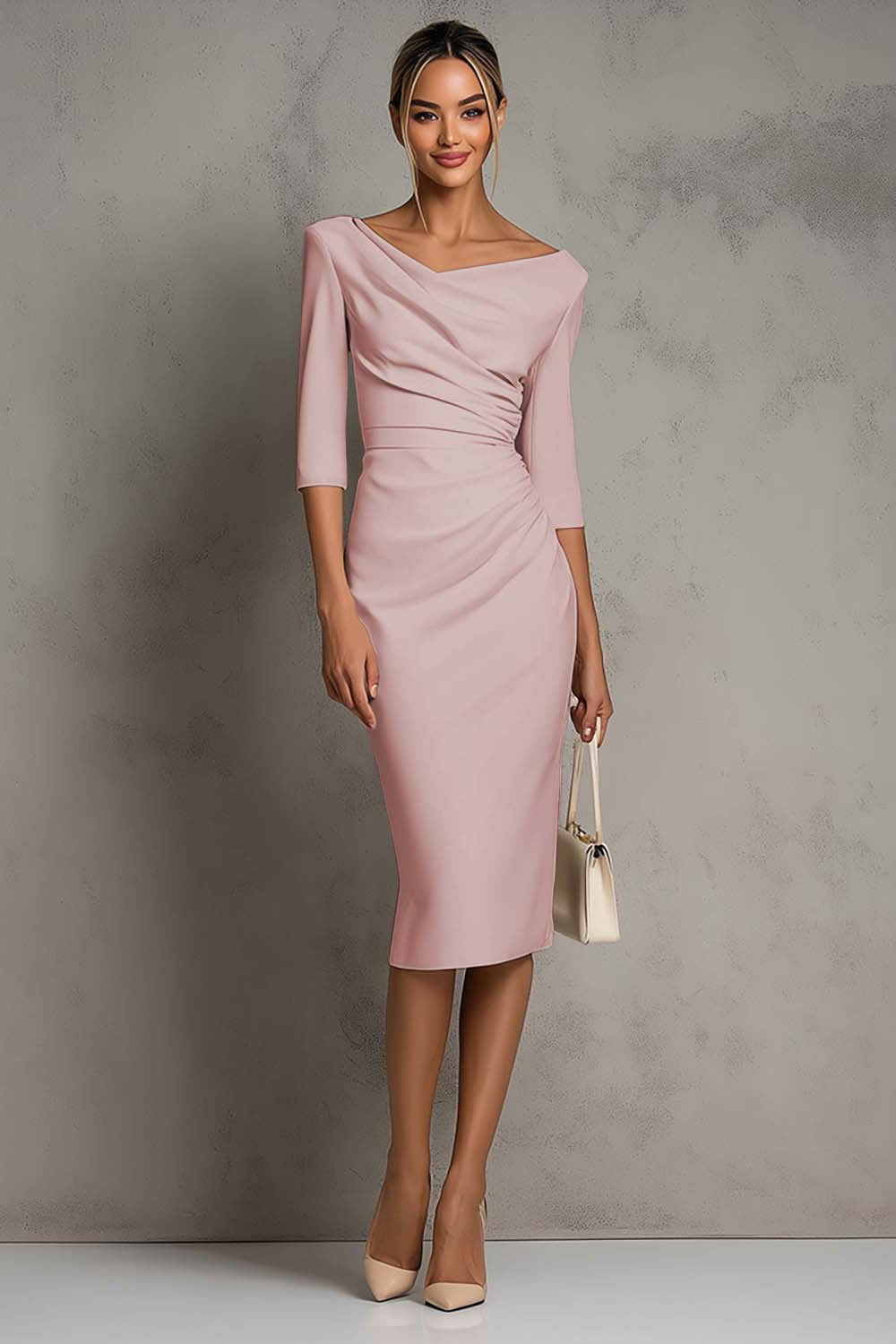 Elegant Collection | Women's Midi Dress with V-Neck & Ruched Slit | Stylish Comfort for Formal Occasions