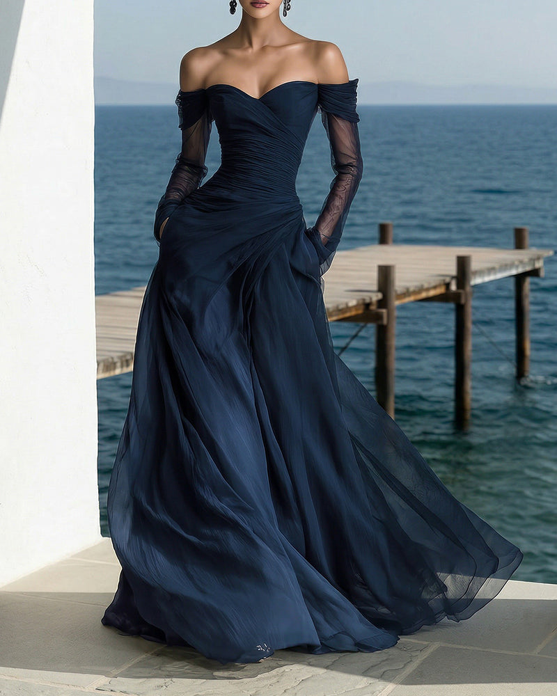Women's Off-the-Shoulder Maxi Dress with Flowing A-Line Design –...