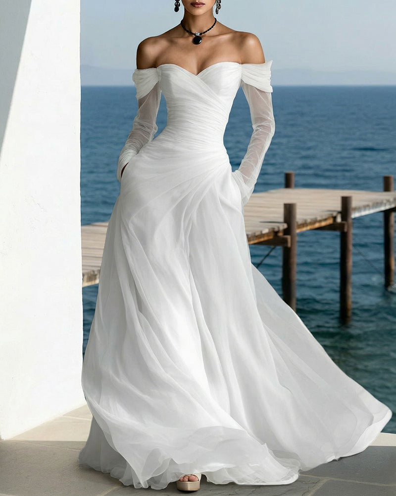 Women's Off-the-Shoulder Maxi Dress with Flowing A-Line Design –...