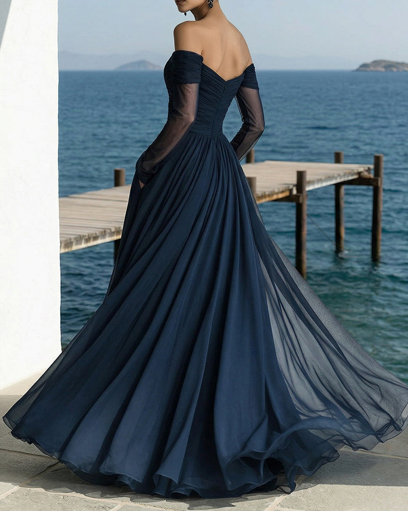 Women's Off-the-Shoulder Maxi Dress with Flowing A-Line Design –...