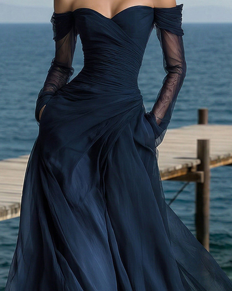 Women's Off-the-Shoulder Maxi Dress with Flowing A-Line Design –...