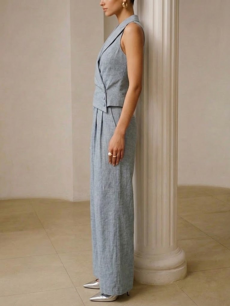 Elegant Commuter Suit | Women's Cotton and Linen Set with Irregular Cut | Stylish Comfort for Everyday Wear