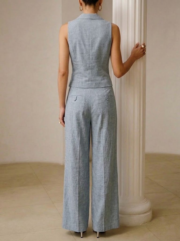 Elegant Commuter Suit | Women's Cotton and Linen Set with Irregular Cut | Stylish Comfort for Everyday Wear