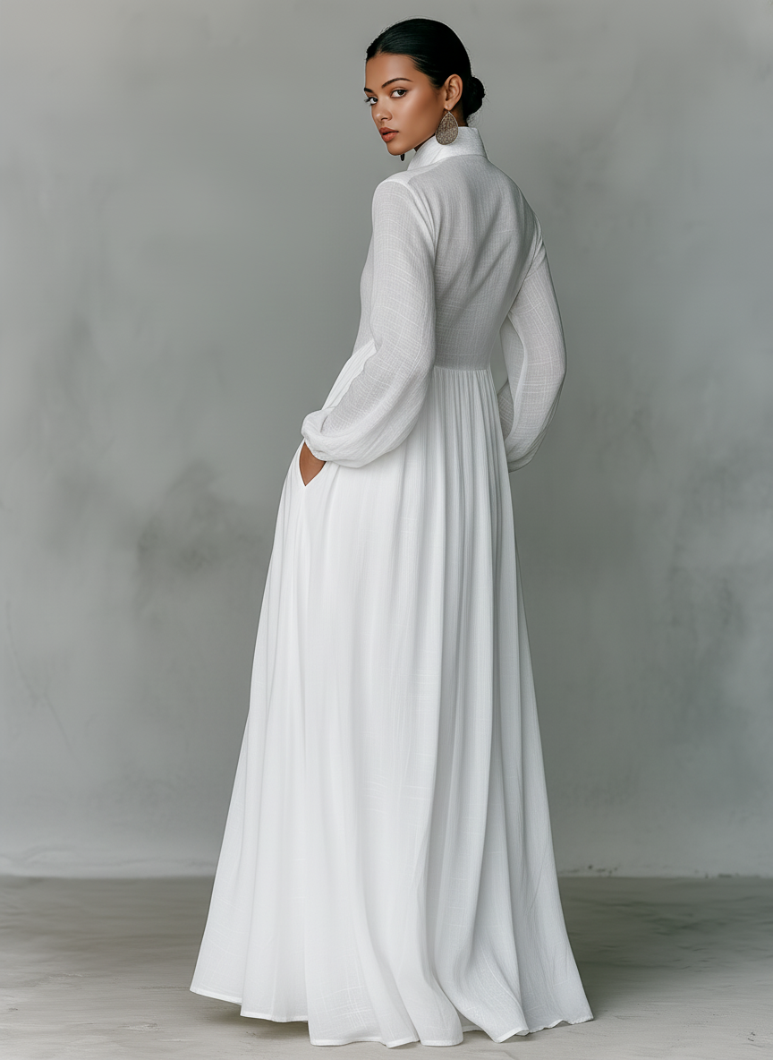 Cotton-Linen Patchwork Maxi Dress — Long Sleeve