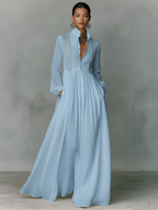 Cotton-Linen Patchwork Maxi Dress — Long Sleeve