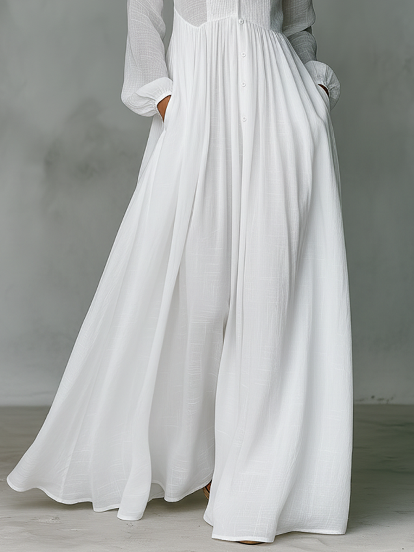 Cotton-Linen Patchwork Maxi Dress — Long Sleeve