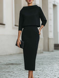 Boat-Neck Top & Midi Skirt Set — Two-Piece Outfit