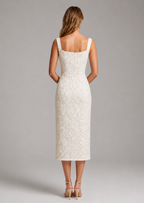 Floral Lace Midi Dress — Square Neck A-Line