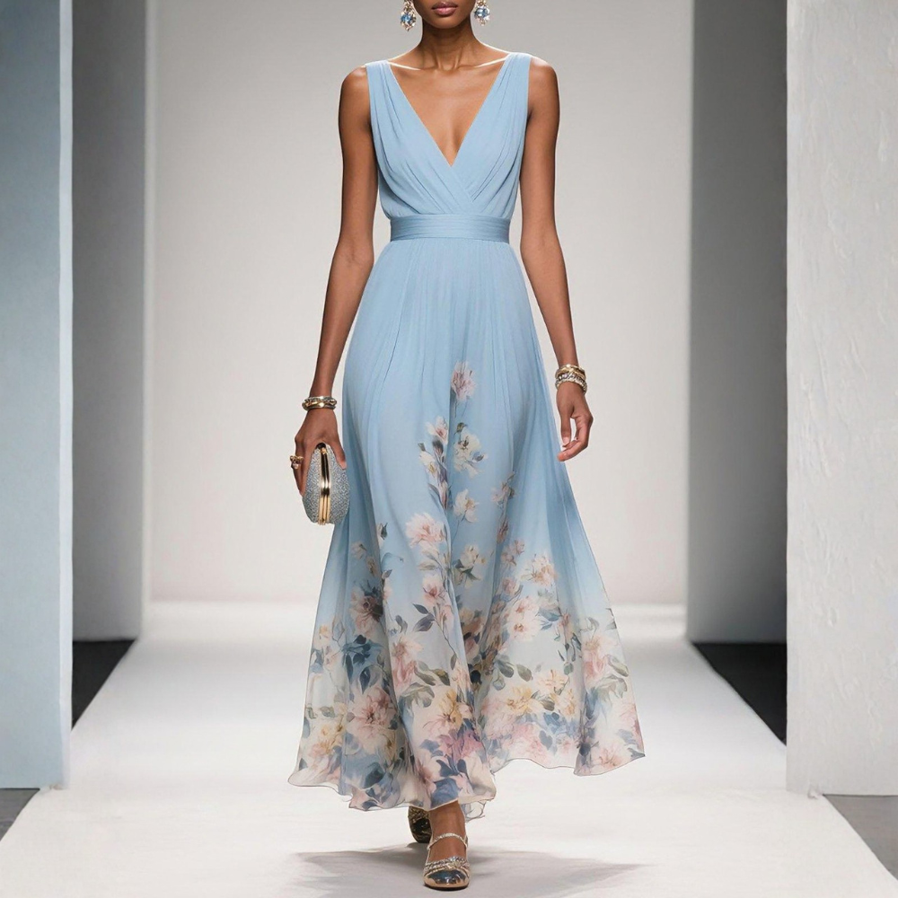 Elegant Floral Midi Dress | Women's Wedding Guest Dress with Flattering Wrap Style for Timeless Charm