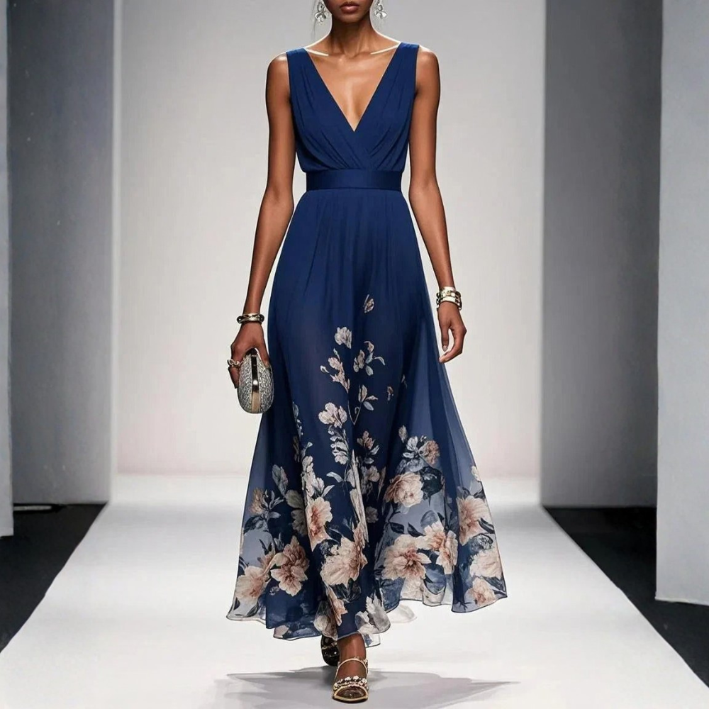 Elegant Floral Midi Dress | Women's Wedding Guest Dress with Flattering Wrap Style for Timeless Charm