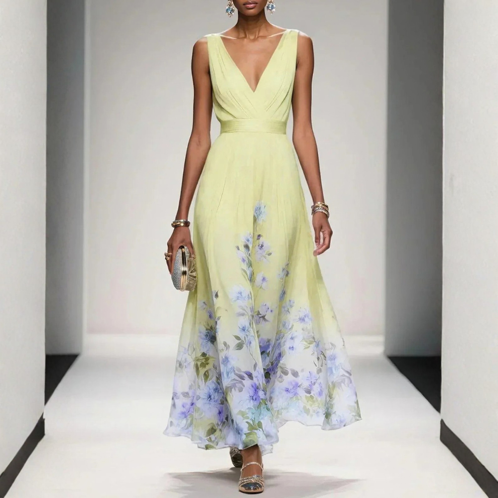 Elegant Floral Midi Dress | Women's Wedding Guest Dress with Flattering Wrap Style for Timeless Charm