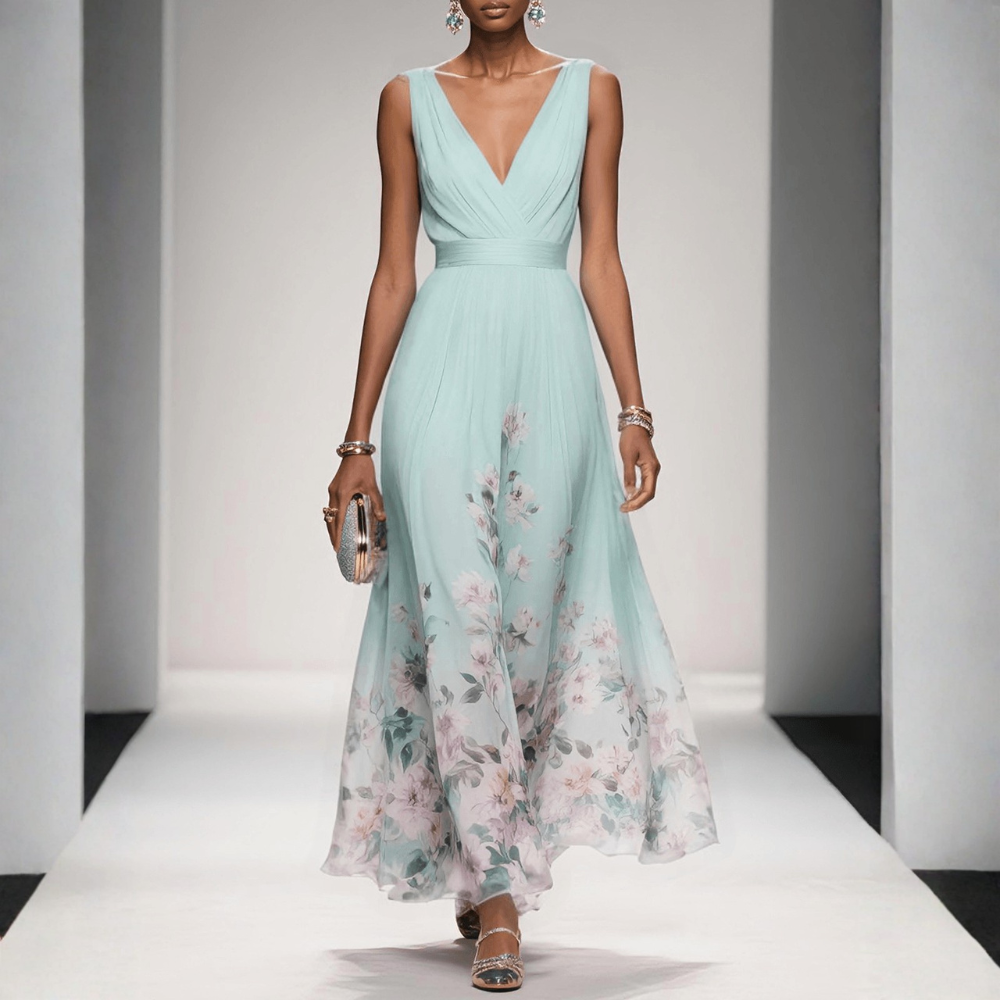 Elegant Floral Midi Dress | Women's Wedding Guest Dress with Flattering Wrap Style for Timeless Charm