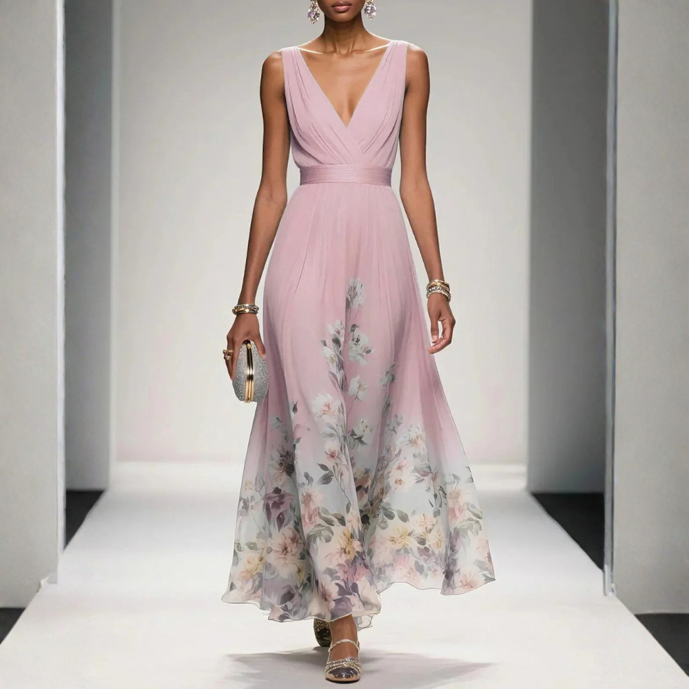 Elegant Floral Midi Dress | Women's Wedding Guest Dress with Flattering Wrap Style for Timeless Charm
