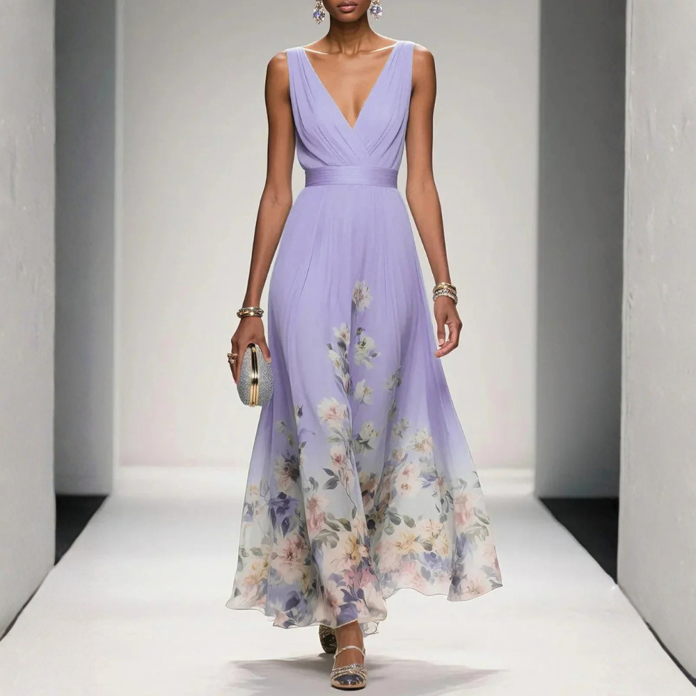 Elegant Floral Midi Dress | Women's Wedding Guest Dress with Flattering Wrap Style for Timeless Charm