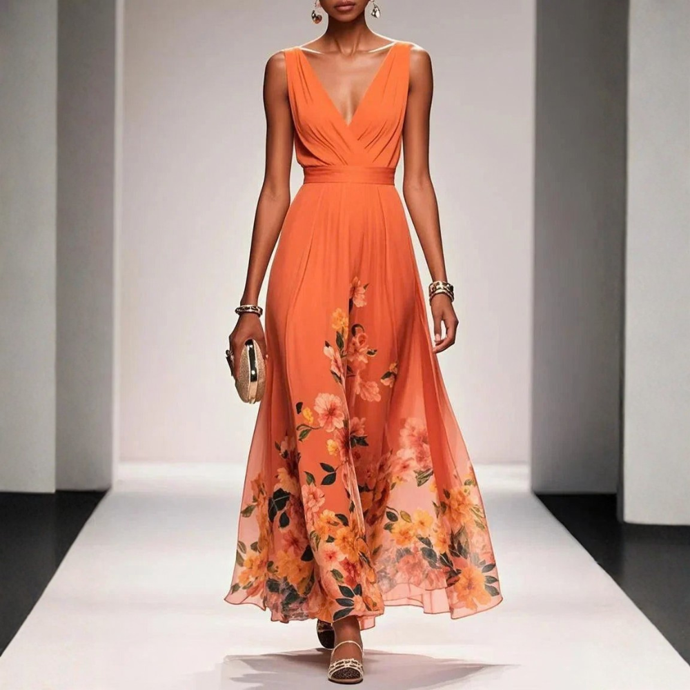 Elegant Floral Midi Dress | Women's Wedding Guest Dress with Flattering Wrap Style for Timeless Charm