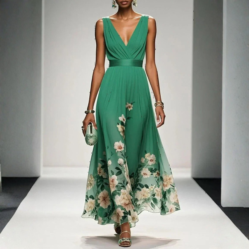 Elegant Floral Midi Dress | Women's Wedding Guest Dress with Flattering Wrap Style for Timeless Charm