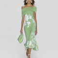 Elegant Floral Midi Dress with Flared Hem & Ruffle Finish for Effortless Style