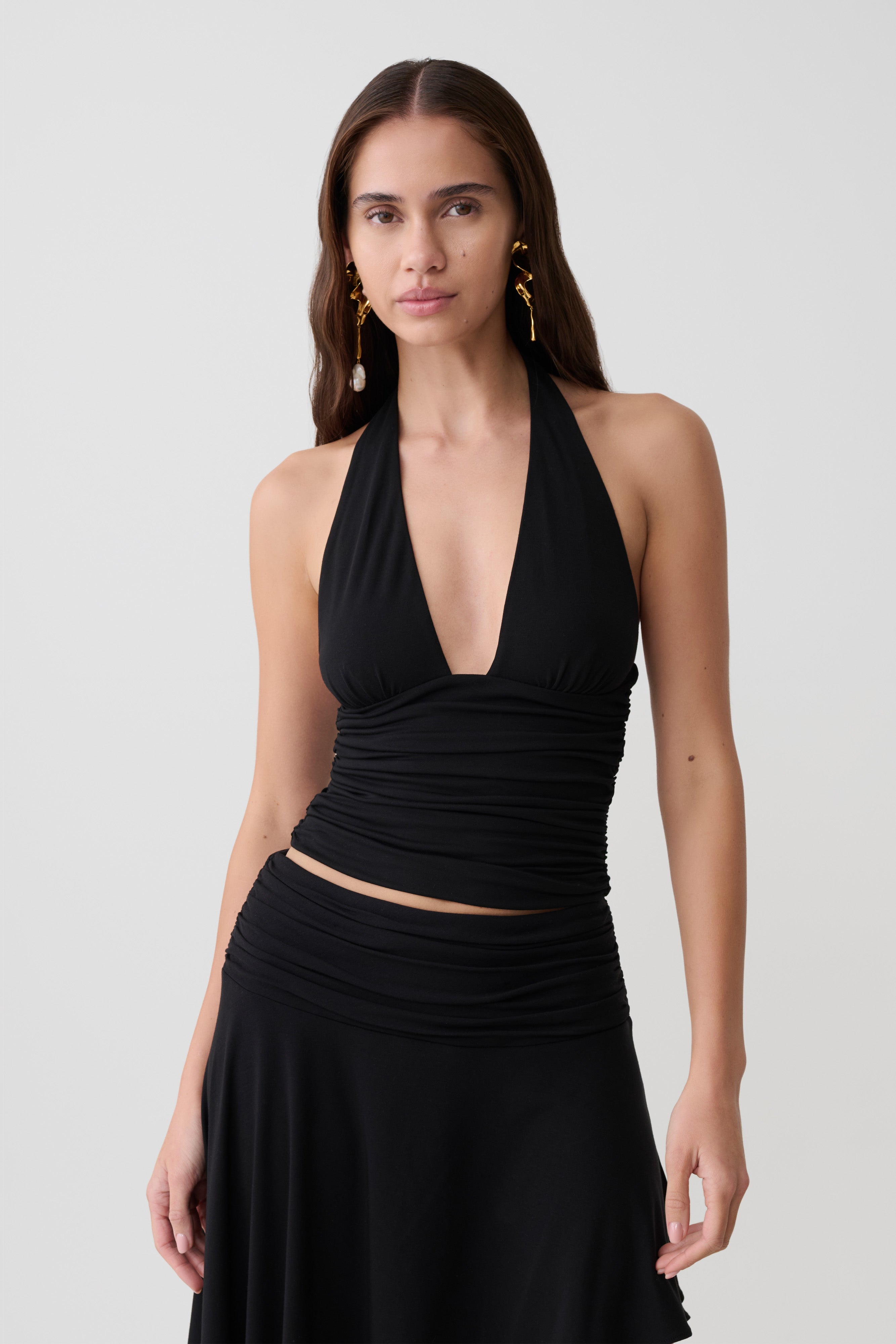 Elegant Gathered Halter Top – Women's Going Out Tank with Sculpted Fit