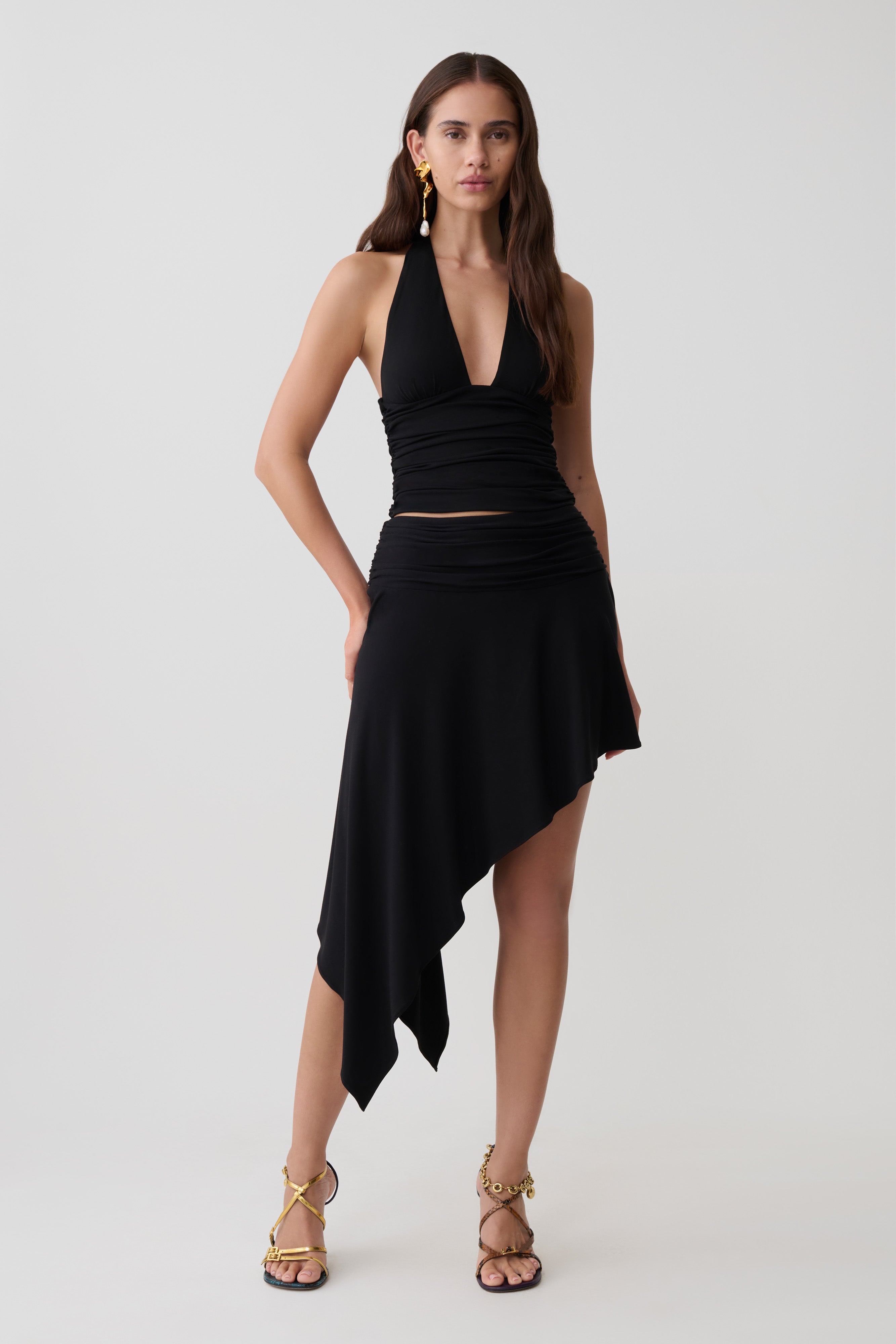 Elegant Gathered Halter Top – Women's Going Out Tank with Sculpted Fit