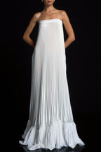 Elegant Gown | Ivory Wedding Guest Dress with Pleated Design | Effortless Style for Formal Occasions