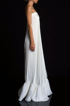 Elegant Gown | Ivory Wedding Guest Dress with Pleated Design | Effortless Style for Formal Occasions