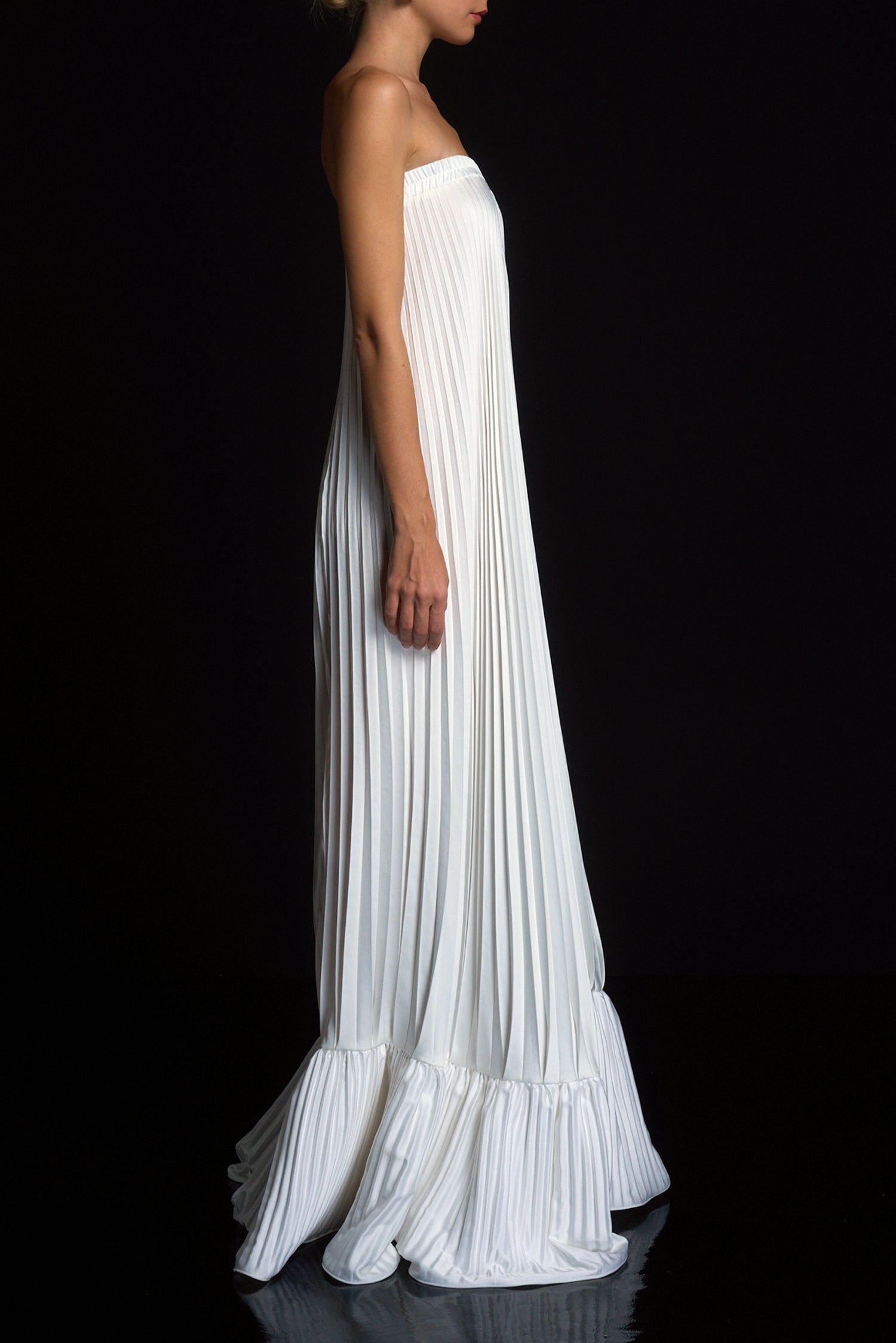 Elegant Gown | Ivory Wedding Guest Dress with Pleated Design | Effortless Style for Formal Occasions