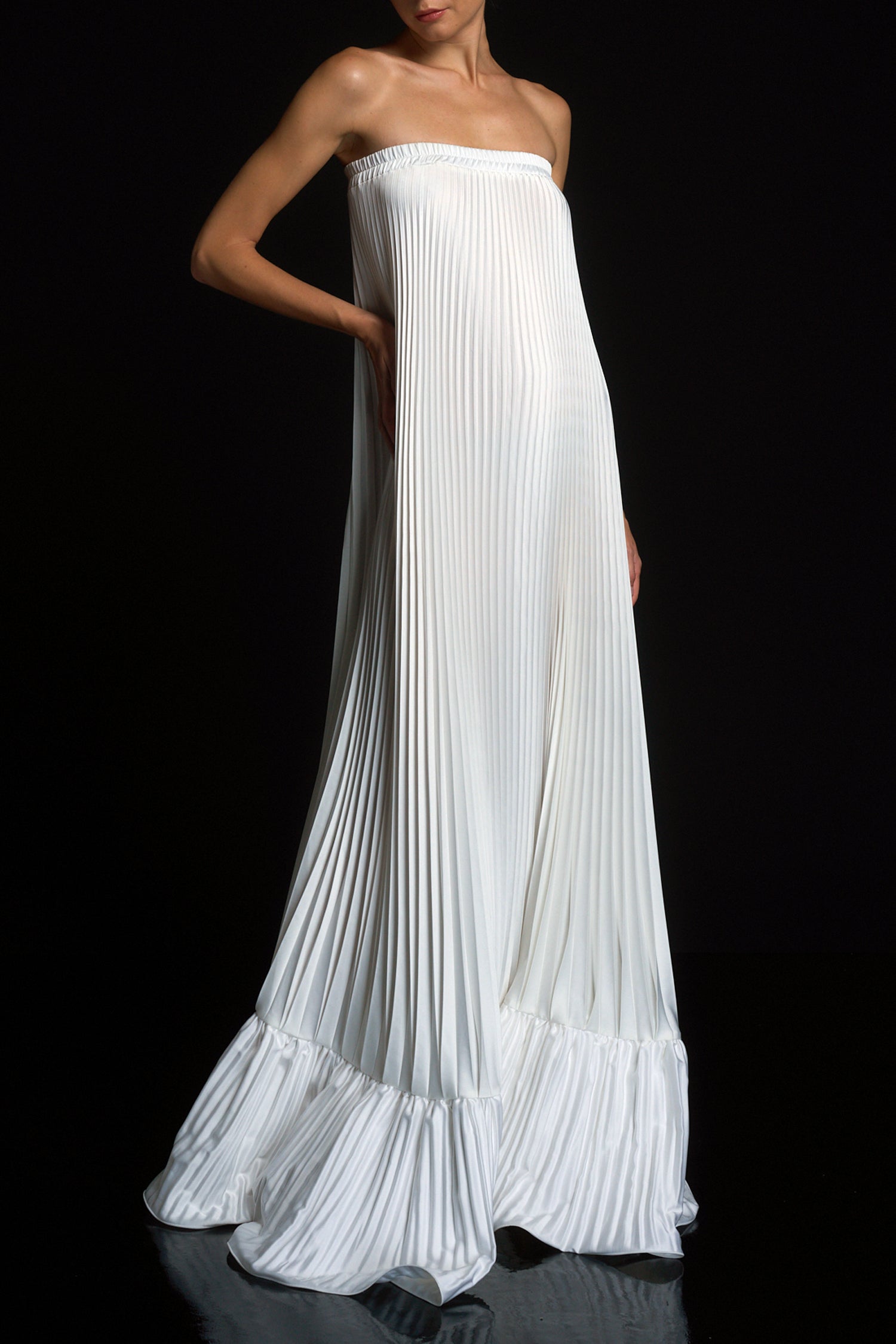 Elegant Gown | Ivory Wedding Guest Dress with Pleated Design | Effortless Style for Formal Occasions