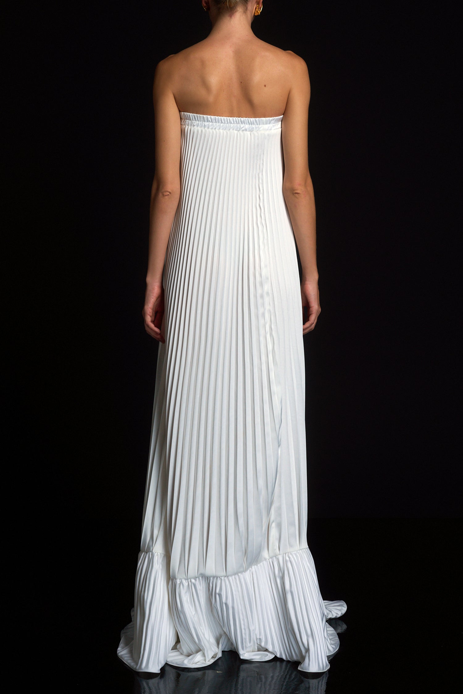Elegant Gown | Ivory Wedding Guest Dress with Pleated Design | Effortless Style for Formal Occasions