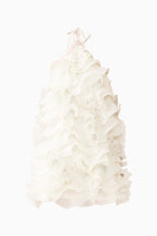 Elegant Halter Mini Dress | Textured Tencel Fabric with Flower Trim for Effortless Style
