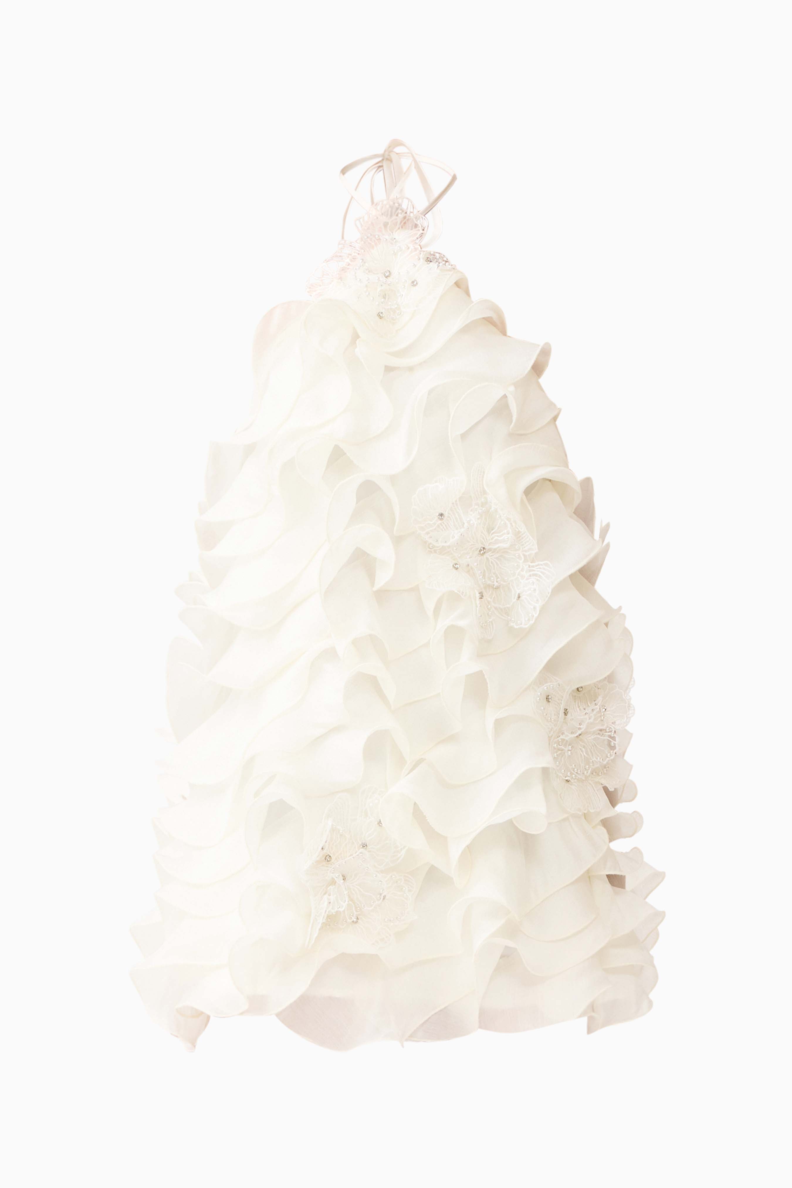Elegant Halter Mini Dress | Textured Tencel Fabric with Flower Trim for Effortless Style