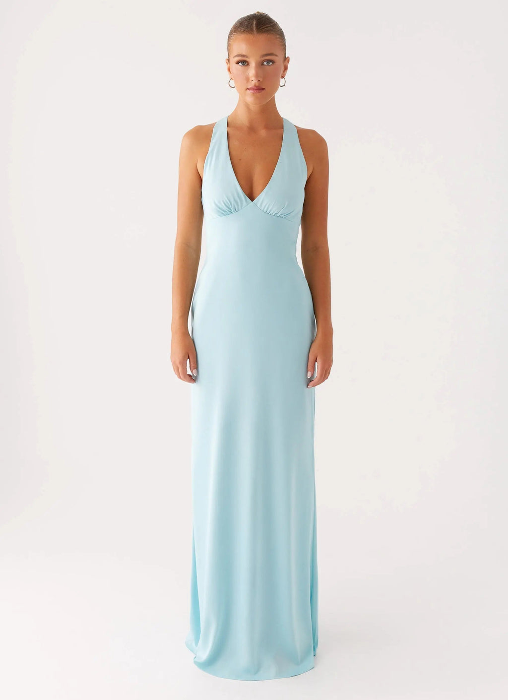 Women's Elegant Halterneck Maxi Dress with Ruched Detailing for Timeless Sophistication - Women's | Halter neckline — fl 1