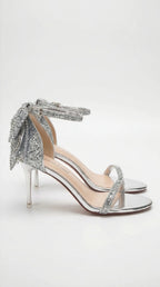 Women's Elegant Heeled Sandals | Strappy Heels with Rhinestone Bow Design | Wedding Shoes for Bride & Special Occasions  0