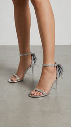 Women's Elegant Heeled Sandals | Strappy Heels with Rhinestone Bow Design | Wedding Shoes for Bride & Special Occasions  1