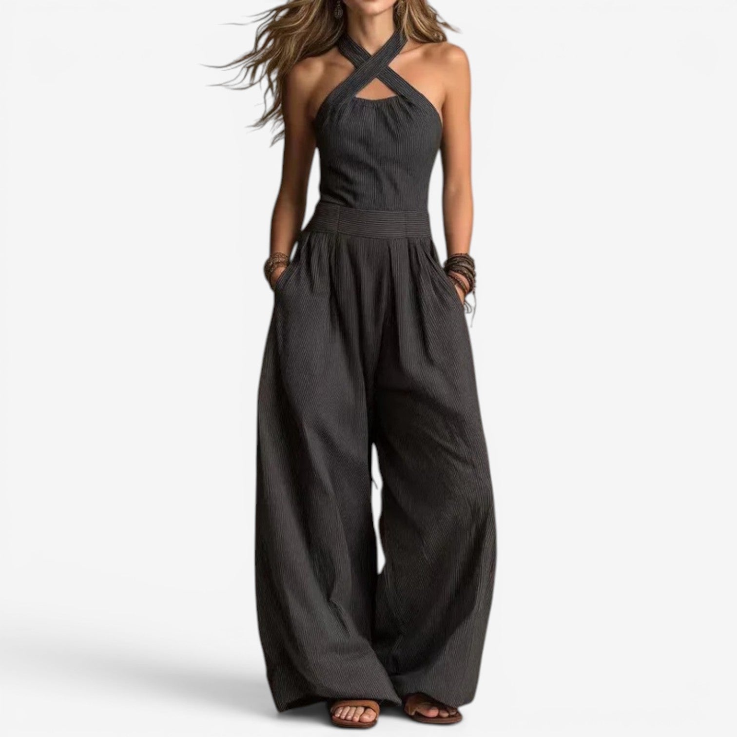 Elegant Jumpsuit Women | Crossover Neckline & Wide-Leg Design | Stylish Romper for Effortless Day-to-Night Transition
