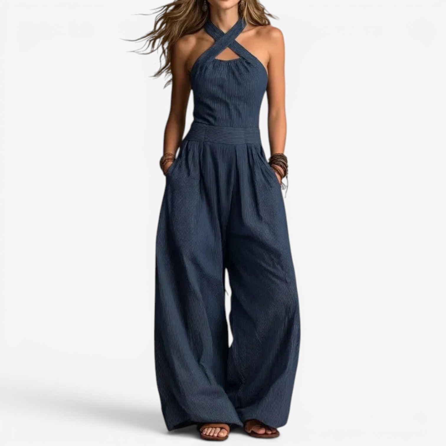Elegant Jumpsuit Women | Crossover Neckline & Wide-Leg Design | Stylish Romper for Effortless Day-to-Night Transition