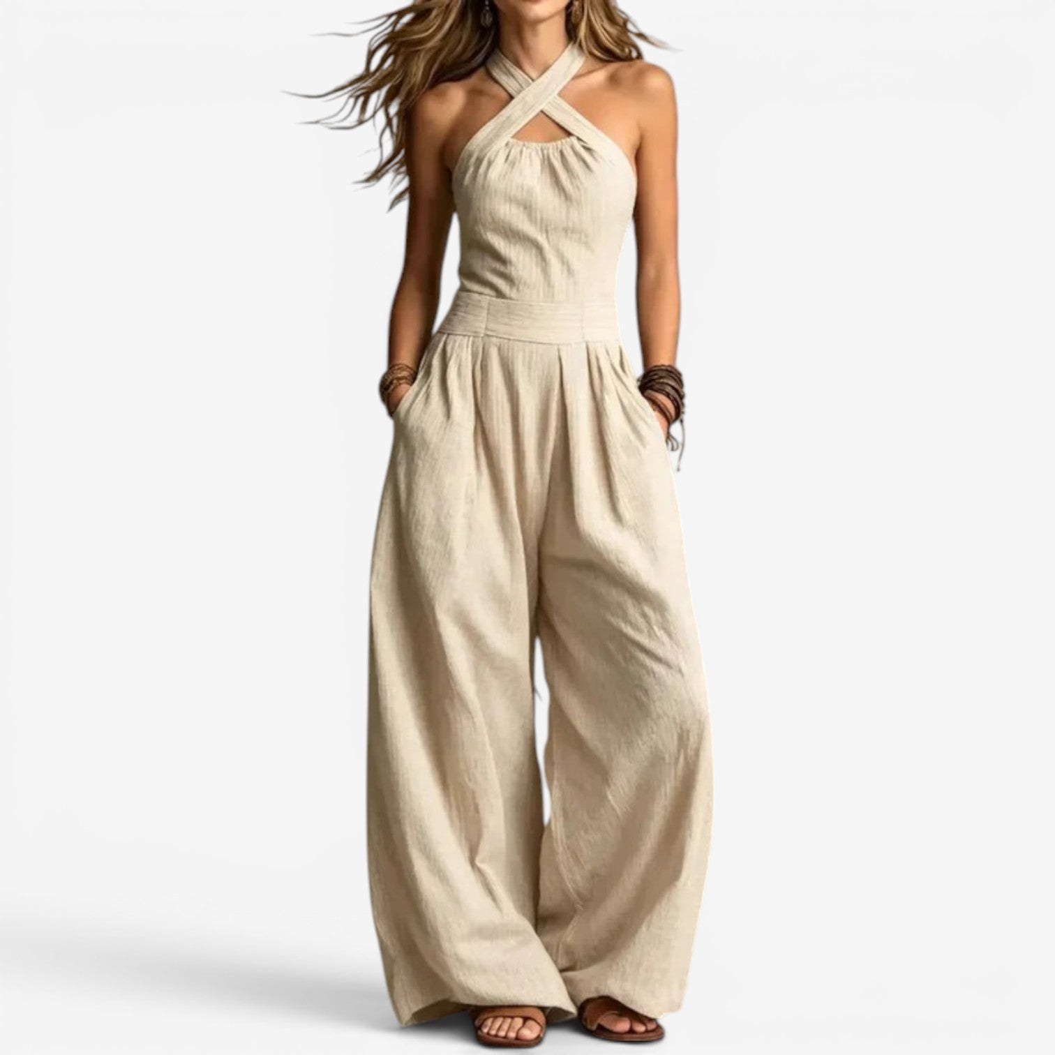 Elegant Jumpsuit Women | Crossover Neckline & Wide-Leg Design | Stylish Romper for Effortless Day-to-Night Transition