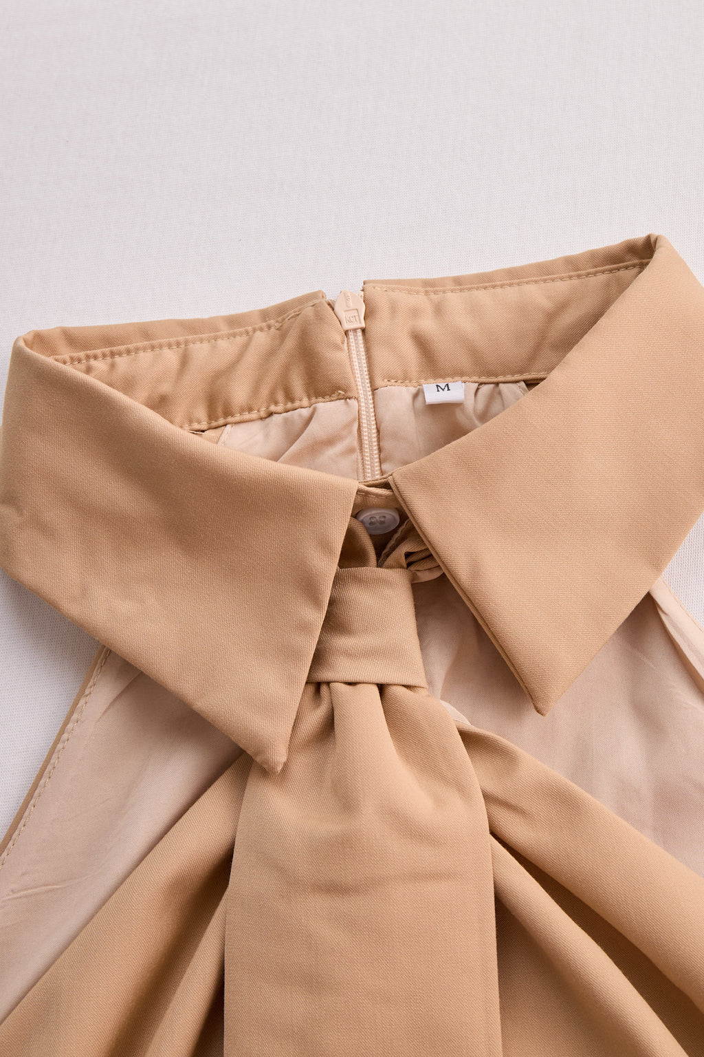 Khaki Neck-Tie Blouse — Women's Versatile Top