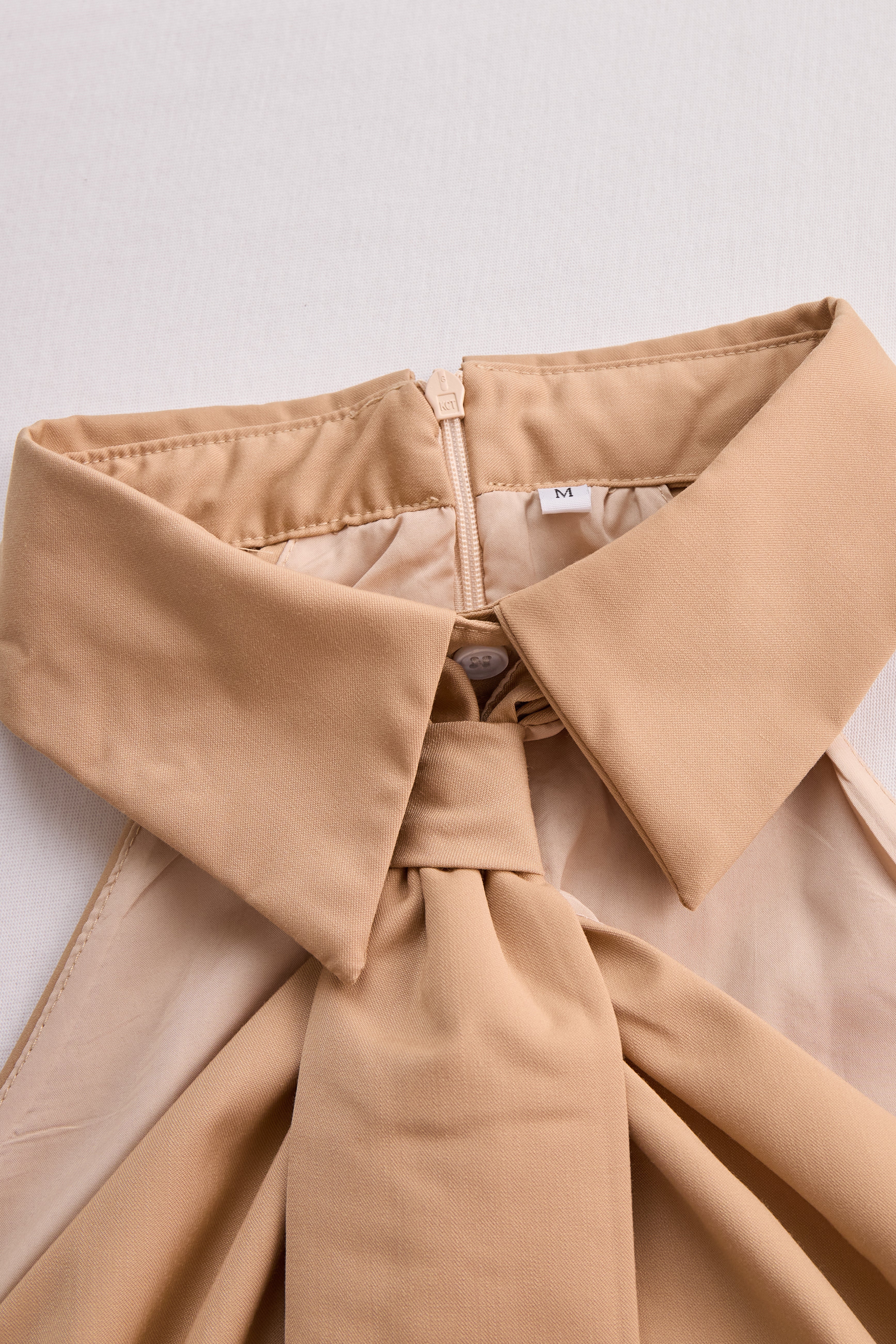 Khaki Neck-Tie Blouse — Women's Versatile Top
