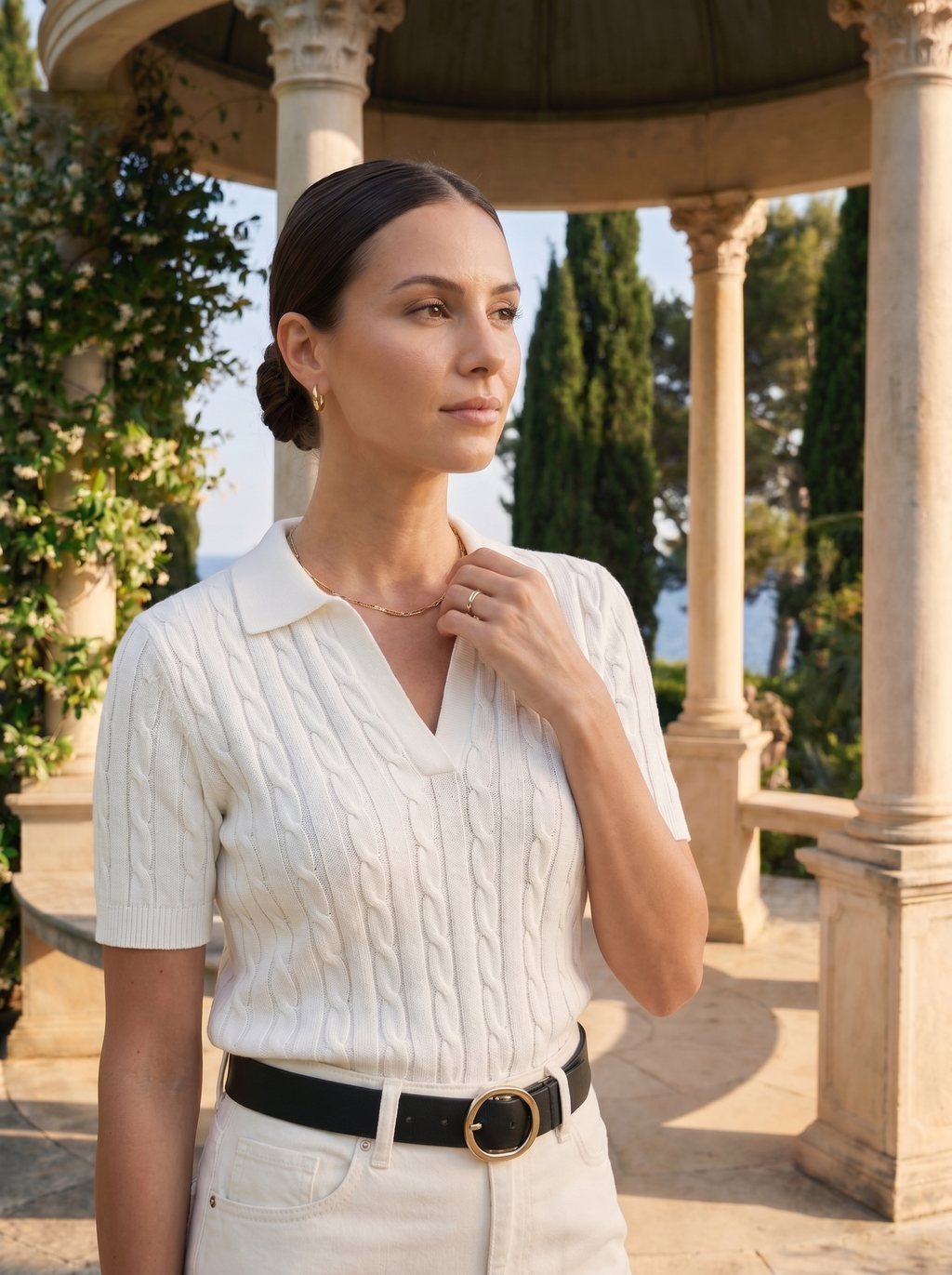 Elegant Knit Polo T-Shirt with V-Neck Design for Timeless Style