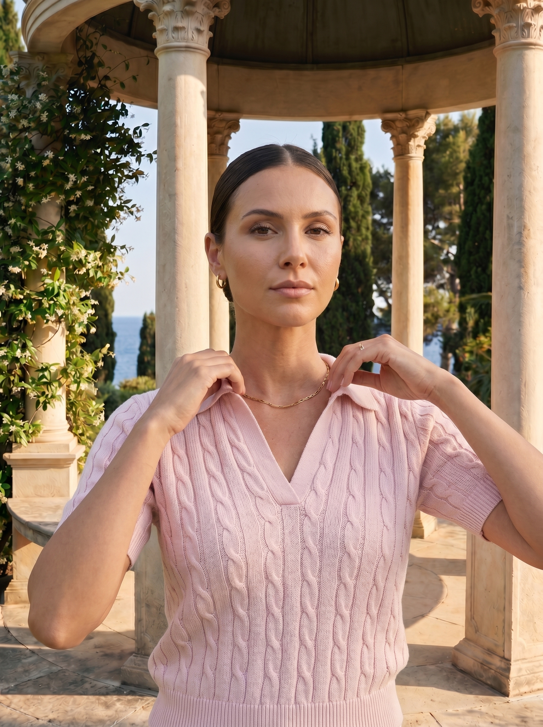 Elegant Knit Polo T-Shirt with V-Neck Design for Timeless Style