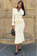 Elegant Knit Set | Women's Knit Two Piece Set with Ruffled Hem | Flattering Cardigan and High-Waisted Skirt for Timeless Style