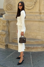 Elegant Knit Set | Women's Knit Two Piece Set with Ruffled Hem | Flattering Cardigan and High-Waisted Skirt for Timeless Style