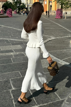 Elegant Knit Set | Women's Knit Two Piece Set with Ruffled Hem | Flattering Cardigan and High-Waisted Skirt for Timeless Style