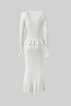 Elegant Knit Set | Women's Knit Two Piece Set with Ruffled Hem | Flattering Cardigan and High-Waisted Skirt for Timeless Style