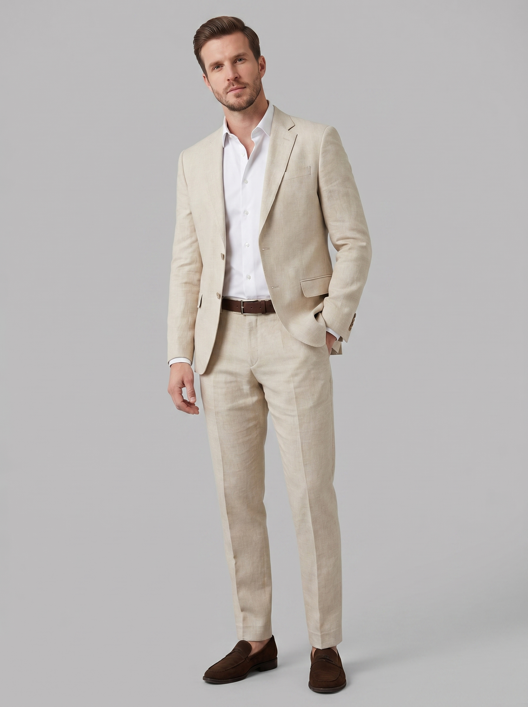 Elegant Linen Blend Suit Set with Tailored Blazer & Trousers for Stylish Comfort