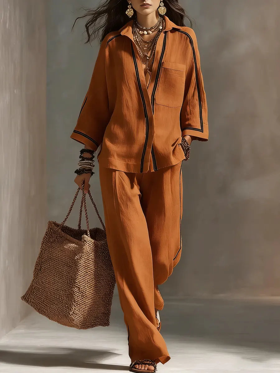 Elegant Linen Matching Set | Breathable Button-Down & Wide Leg Co-Ord