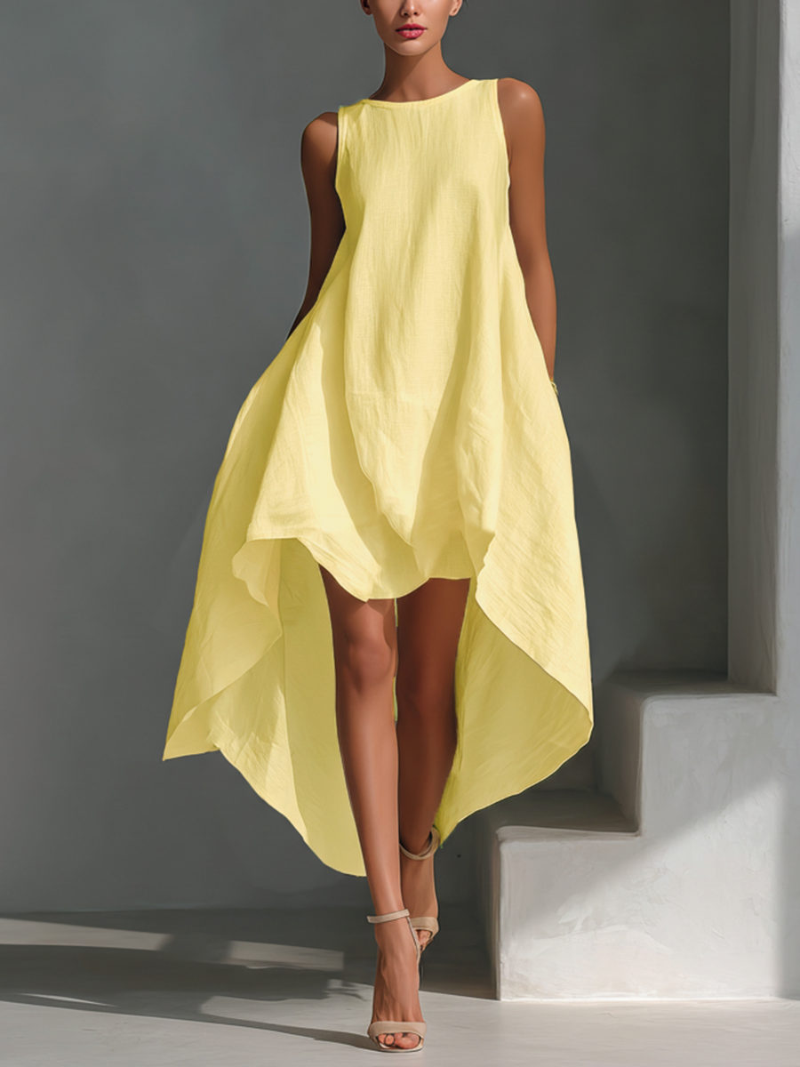 Elegant Linen Women's Dress | Sleeveless Asymmetric Midi for Effortless Summer Style
