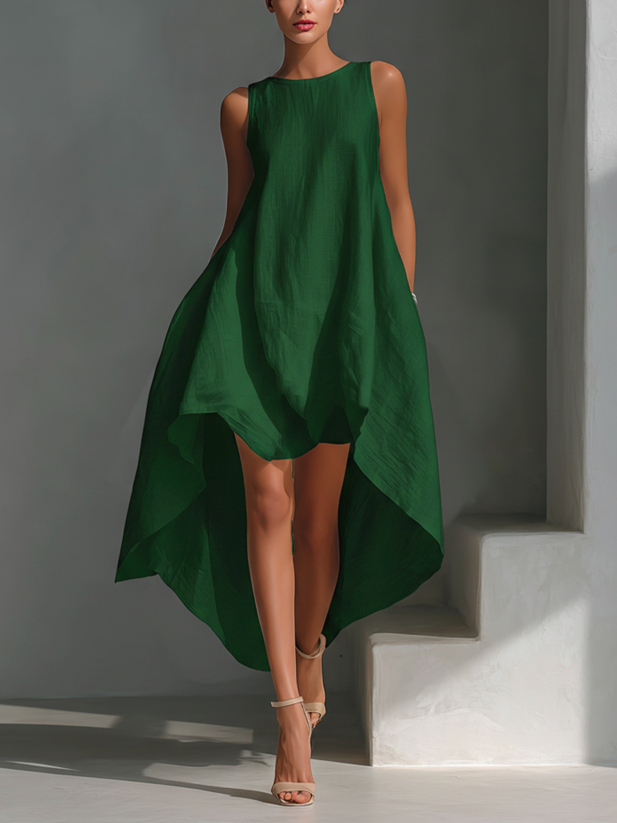 Elegant Linen Women's Dress | Sleeveless Asymmetric Midi for Effortless Summer Style