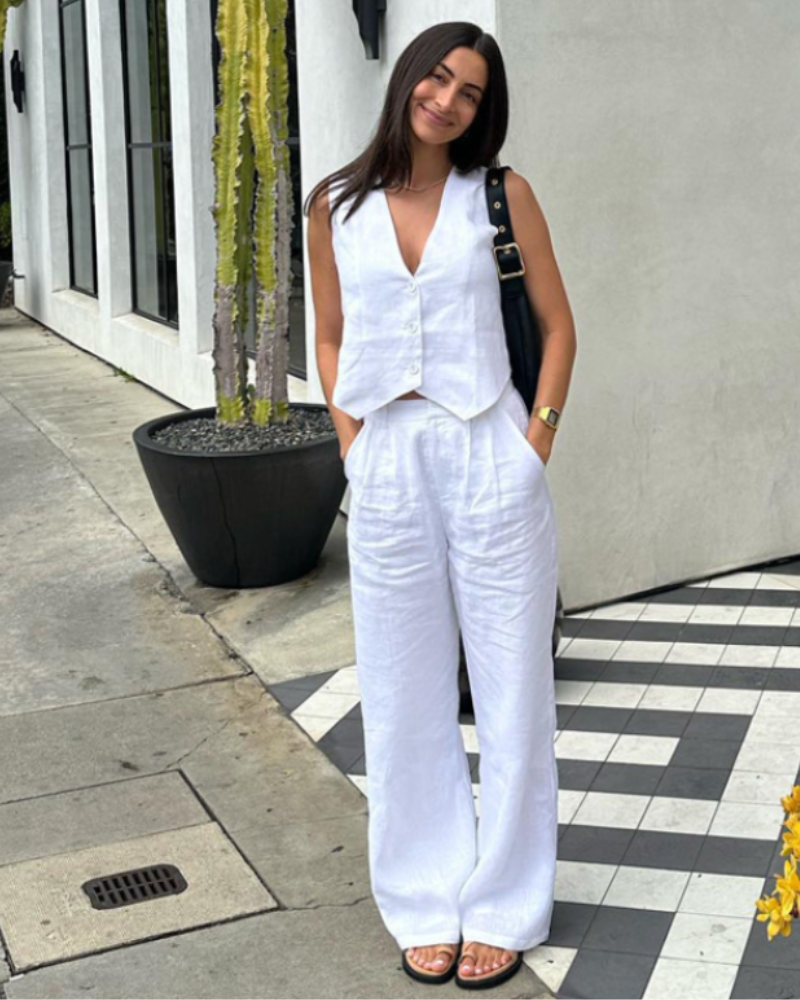 Elegant Linen Women's Two Piece Set with Tailored Fit