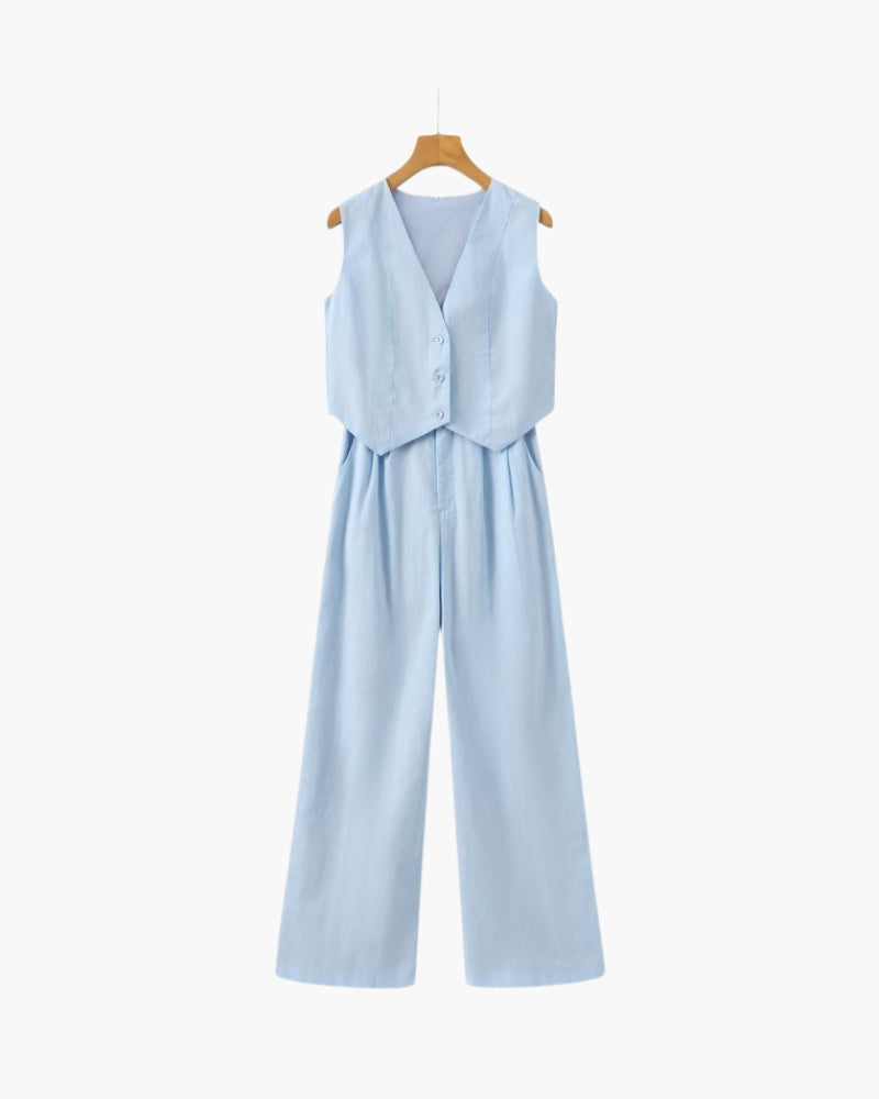 Elegant Linen Women's Two Piece Set with Tailored Fit
